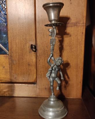 Portacandele in peltro 95% con puttino