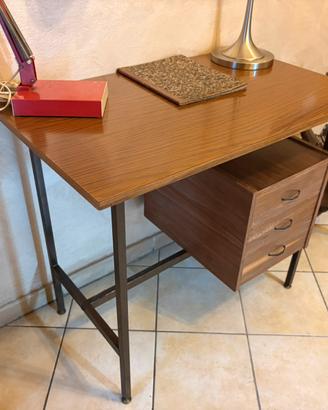 Scrivania anni 60 teak e metallo con cassettiera