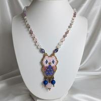 Collana Vintage boho Gufo Quarzo rosa lapislazzul