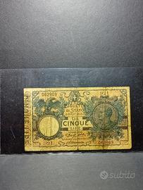 5 Lire del 1911 in RARITÀ (R2) BIGLIETTO DI STATO