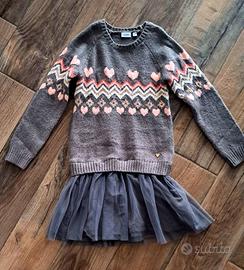 vestito in lana con gonna tulle