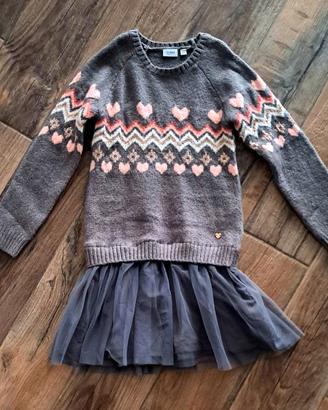 vestito in lana con gonna tulle