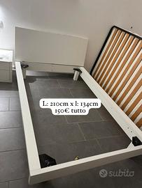 Letto una piazza e mezza con doghe e materasso