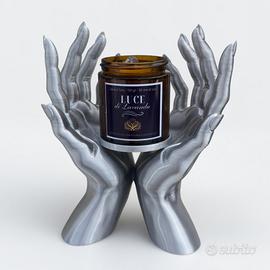 Portacandela Mani 3D argento