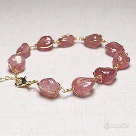 Bracciale 14K Quarzo Fragola Grezzo Artigianale