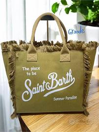 Borsa Saint Barth verde oliva con frange