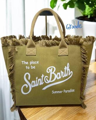 Borsa Saint Barth verde oliva con frange