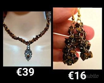 Orecchini occhio di tigre e collana con ciondolo  