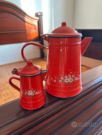 Coppia caffettiera e lattiera vintage metallo