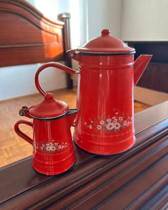 Coppia caffettiera e lattiera vintage metallo