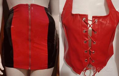 Set composto da gonna + gilet in similpelle 