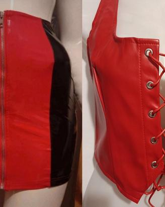 Set composto da gonna + gilet in similpelle 