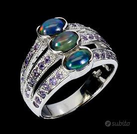 Anello in Argento Placato Oro, Gemme Naturali