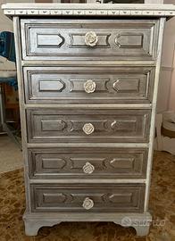 Mobile in legno 5 cassetti bianco e madreperla