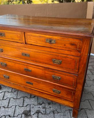 Comò d'epoca Legno Massello e Intarsi Cassettiera