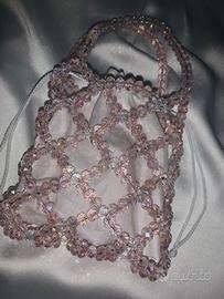 Borsa in perle di cristallo rosa e bianco