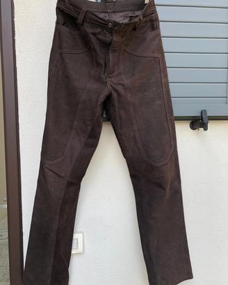 Pantaloni jeans marroni da uomo in pelle taglia 46