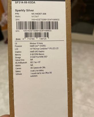 Acer Swift 3 i5 8GB 512GB SSD – Ottime condizion