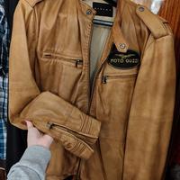 Giubbotto biker Sisley vintage in pelle vera uomo