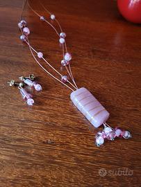 Collana e orecchini in quarzo rosa 