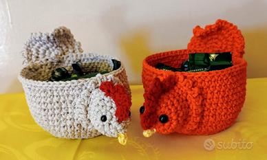 cestino gallina porta caramelle all' uncinetto 
