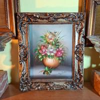 Quadro antico anni 80 barocco vaso fiori 27x32 cm