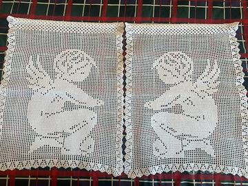 Coppia di Tende ad uncinetto con putti cotone