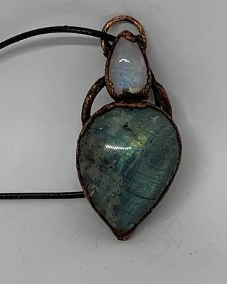Ciondolo labradorite e pietra di luna elettroforma