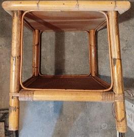 set artigianale in bambù 3 sedie e due tavolini