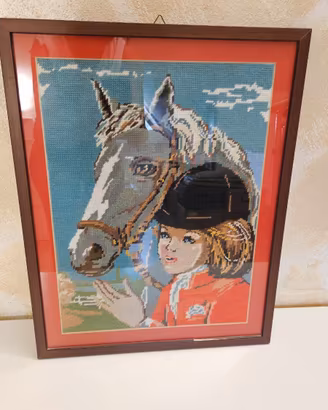 Quadro ricamato a mano cavallo - ragazza
