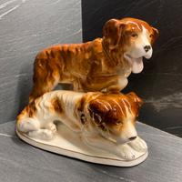 Statua vintage cani San Bernardo in porcellana