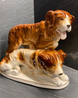 Statua vintage cani San Bernardo in porcellana