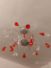 Lampadario acciaio e murano