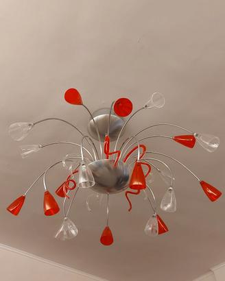 Lampadario acciaio e murano