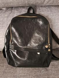 zaino nero grande vera pelle artigianale