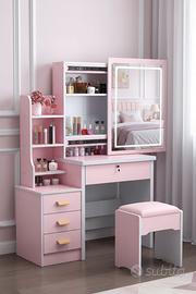 Toeletta trucco rosa con specchio LED