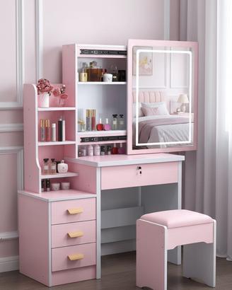 Toeletta trucco rosa con specchio LED