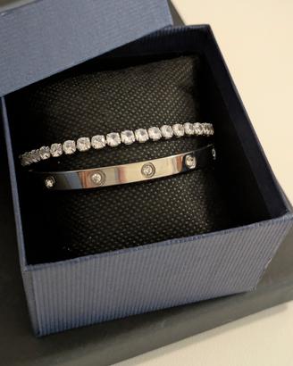 Set di bracciali in acciaio placcato oro e Zirconi