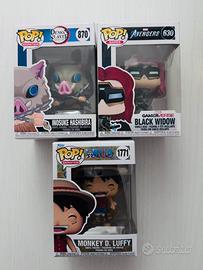 Lotto 3 funko pop luffy 1771 inosuke 870 widow