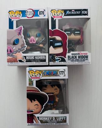 Lotto 3 funko pop luffy 1771 inosuke 870 widow