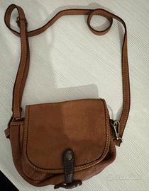 Mini borsa a tracolla Bayside in vera pelle cognac