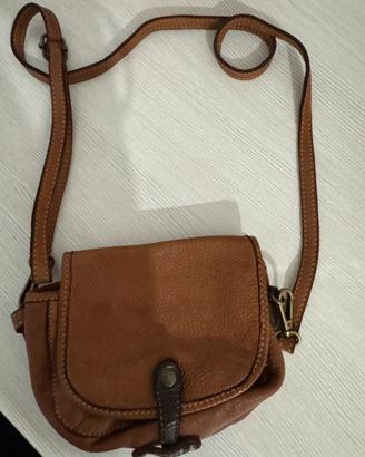 Mini borsa a tracolla Bayside in vera pelle cognac