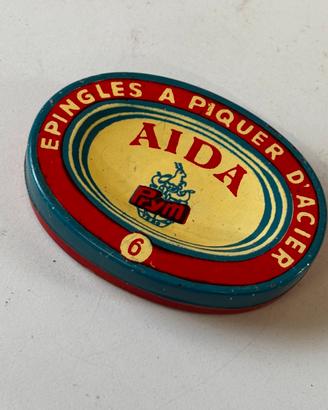 Scatola di latta vintage Prym Aida pet spilli n 6