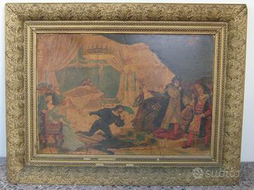 2 quadri con cornice in legno e gesso dorato