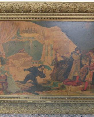 2 quadri con cornice in legno e gesso dorato