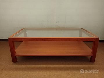 Tavolino da salotto in legno con piano in vetro