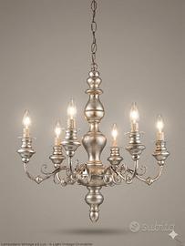 Lampadario legno argentato 6 braccia