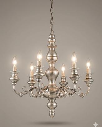 Lampadario legno argentato 6 braccia