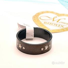 Anello acciaio uomo Stelline fascia fascetta Nera 