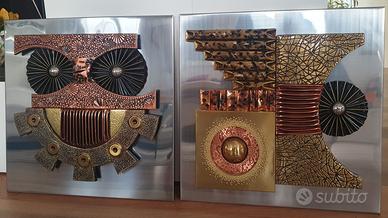 Coppia di quadri in metallo stile Paul Evans